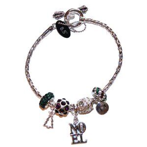 DaVinci Charm Bracelet 8.5" w/ 7 Beads - Christmas Tree NOEL Holiday Red Green
